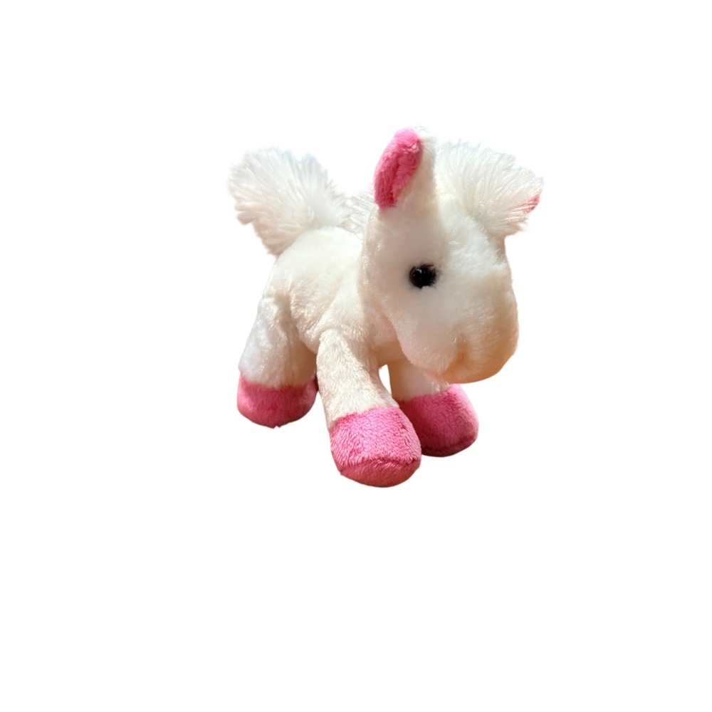 Aurora World Plush Horse White Pink Hooves Stuffed Animal Toy 7 Inch